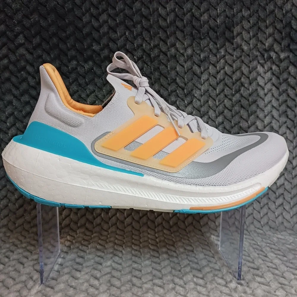 Adidas UltraBoost Light Grey Flash Orange Cyan Men's Walking Running Shoes Sz 10